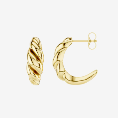 mila green Sterling Silver 18ct Gold Vermeil Plated Twisted Rope Half Hoop Earrings