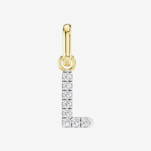 mila green Sterling Silver 18ct Gold Vermeil Plated Diamond Pavé Initial 'L' Necklace Charm