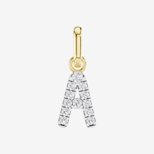 mila green Sterling Silver 18ct Gold Vermeil Plated Diamond Pavé Initial 'A' Necklace Charm