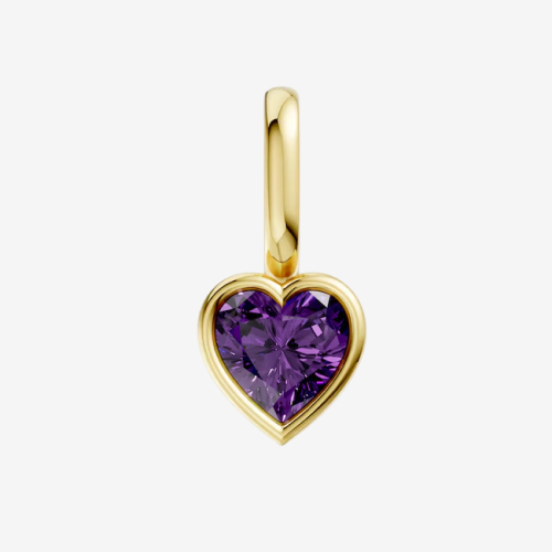 mila green Sterling Silver 18ct Gold Vermeil Plated Created Amethyst Heart-Shaped Bezel Solitaire Necklace Charm