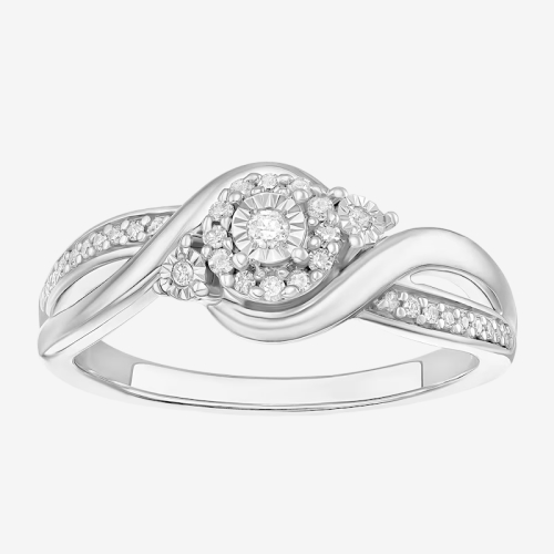 Engagement Ring Sterling Silver 0.12ct Diamond Ring