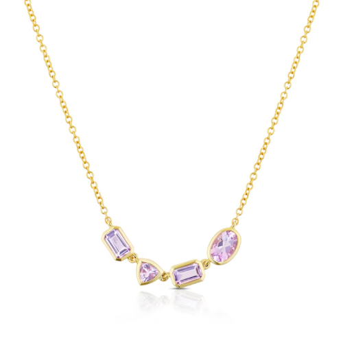 9ct Yellow Gold Cleo Rose De France Amethyst Multi Shape Necklace