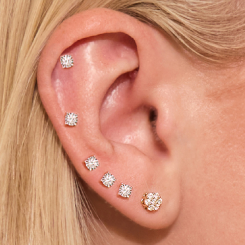 High Lobe with Mid |  Top Helix Piercing