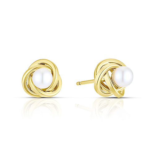 9ct Yellow Gold Pearl Knot Studs Earrings