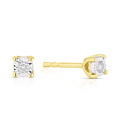 9ct Yellow Gold Diamond Illusion Set Soltaire Stud Earrings