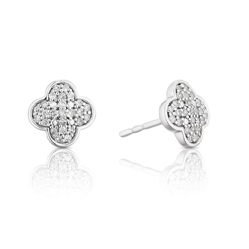 9ct White Gold 0.15ct Diamond Clover Cluster Stud Earrings