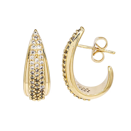 HS Edit TEARDROP 18ct Yellow Gold Plate & Cubic Zirconia Chunky Half Hoop Earrings
