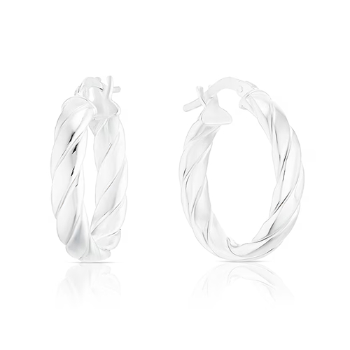 Sterling Silver 15mm Twisted Hoop Earrings