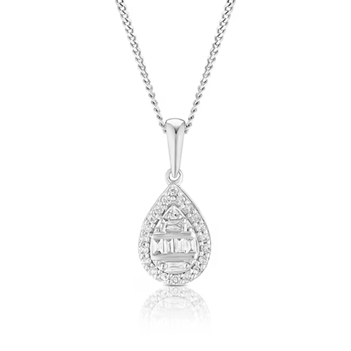 9ct White Gold Pear Cluster 0.10ct Diamond Pendant 9ct White Gold Pear Cluster 0.10ct Diamond Pendant