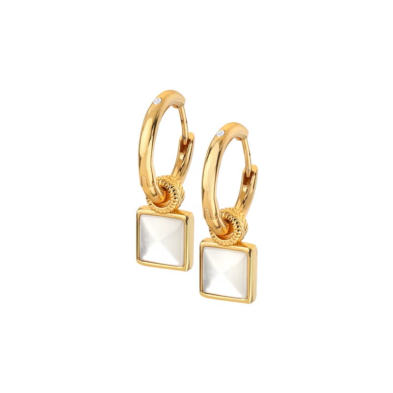 Hot Diamonds X Golden Edit 9ct Gold Plated Calm Mother of Pearl Square Earrings