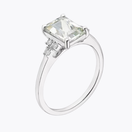 Engagement Ring 9ct White Gold Emerald Cut Green Amethyst and Diamonds Ring Engagement Ring 9ct White Gold Emerald Cut Green Amethyst and Diamonds Ring
