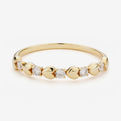 9ct Yellow Gold Cubic Zirconia & Heart Station Ring