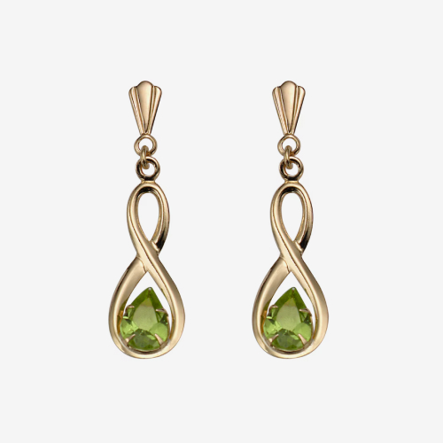 9ct Yellow Gold Peridot Figure of Eight Drop Earrings