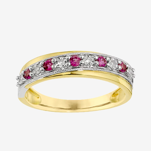 9ct Yellow Gold Ruby & Diamond Ring
