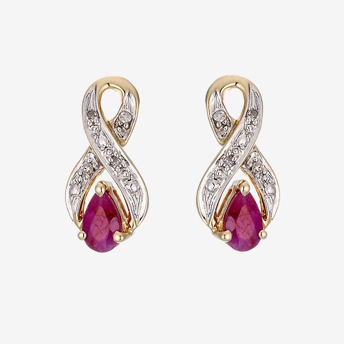 9ct Yellow Gold Diamond and Ruby Earrings