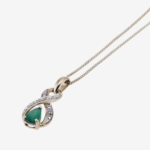 9ct Yellow Gold Diamond and Emerald Pendant