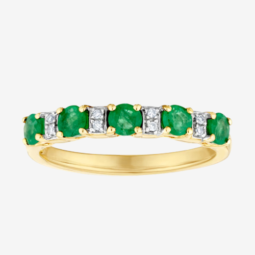9ct Yellow Gold Emerald & Diamond Ring