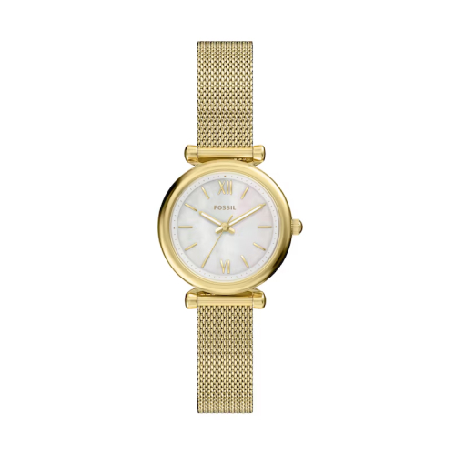 Fossil Women's Carlie Three Hand Mother of Pearl Dial Golden Stainless Steel Bracelet Watch