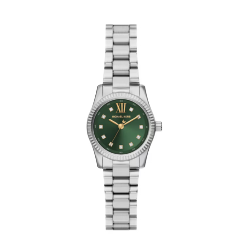 Michael Kors Women's Lexington Three Hand Green Dial Silver Tone Stainless Steel Bracelet Watch