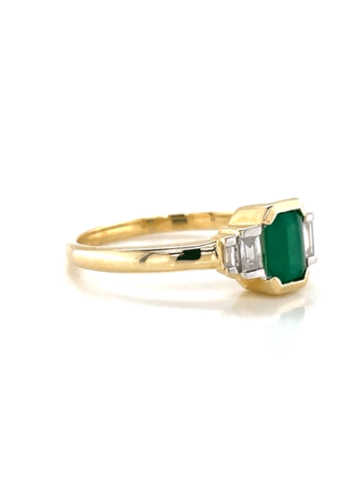 Engagement Ring 9ct Yellow Gold Octagonal Emerald & 0.13ct Diamond Ring