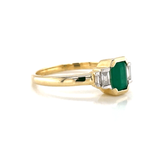 Engagement Ring 9ct Yellow Gold Octagonal Emerald & 0.13ct Diamond Ring