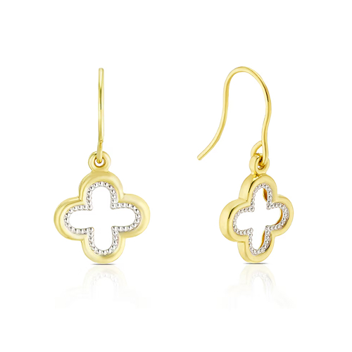 Sterling Silver & 9ct Gold Bonded Two Tone Clover Drop Earrings