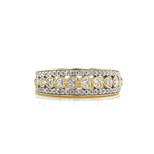 9ct Yellow Gold Hearts Half Eternity 0.20ct Diamond Ring
