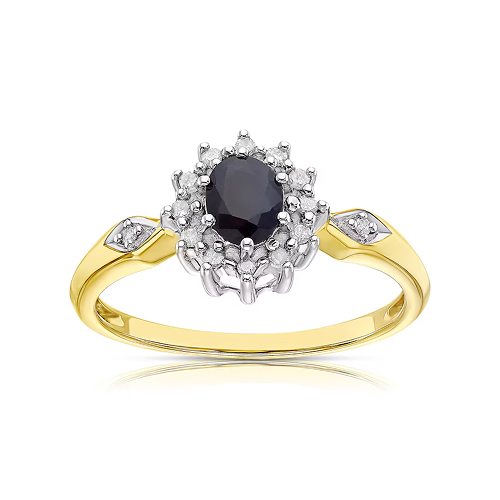 Engagement Ring 9ct Yellow Gold Blue Sapphire Diamond Ring