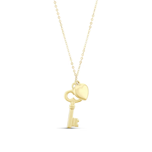9ct Yellow Gold Heart & Key Pendant