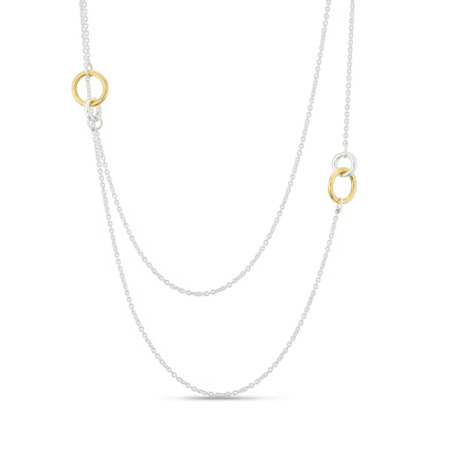  Sterling Silver & Yellow Gold Plated Linked Circle Necklace & Bracelet