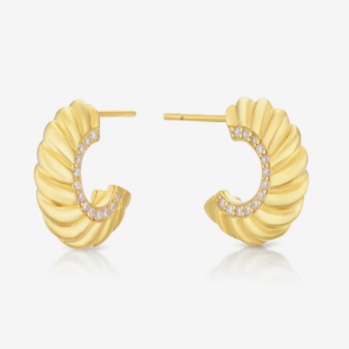 Sterling Silver Yellow Gold Plated Cubic Zirconia Twist Half Hoop Earrings