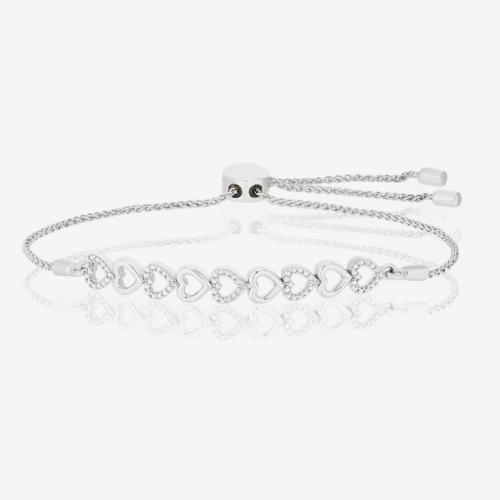 Sterling Silver Chain Of Hearts Diamond Bolo Bracelet