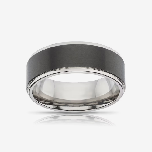 Men's Titanium Two Tone Black Centre Detail Ring