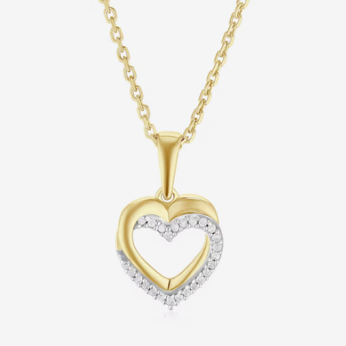Sterling Silver & 18ct Gold Vermeil Double Heart Diamond Necklace