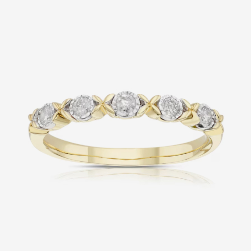 9ct Yellow & White Gold Kiss Eternity 0.15ct Diamond Ring