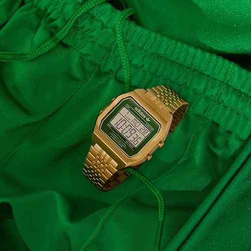adidas Originals Digital Two Green Dial Gold-Tone Stainless Steel Bracelet Watch