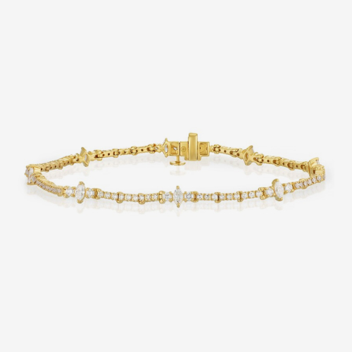 Harriet Sterling Silver & 18ct Yellow Gold Plated Vermeil 2ct Lab Grown Diamond Round & Marquise Line Bracelet