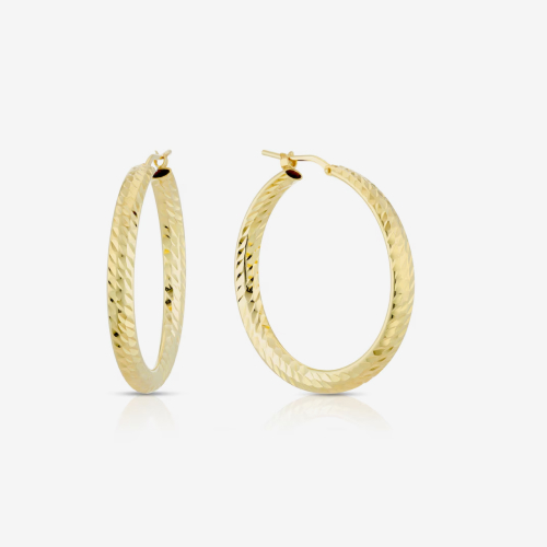 Sterling Silver Yellow Gold Plated Diamond Cut 30mm Hoops
