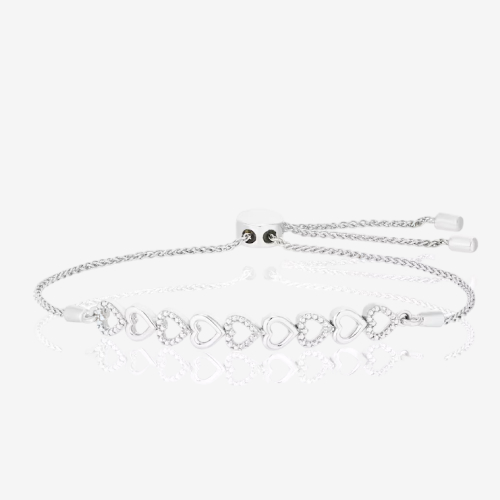 Sterling Silver Chain Of Hearts Diamond Bolo Bracelet