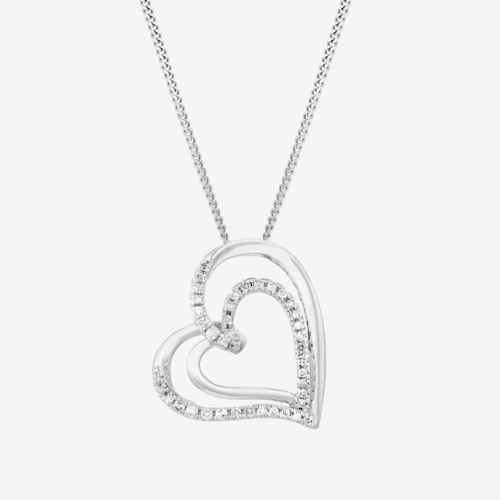 Sterling Silver 0.10ct Diamond Swirl Heart Pendant Necklace
