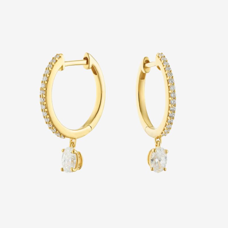 Harriet Sterling Silver & 18ct Yellow Gold Plated Vermeil 0.50ct Lab Grown Diamond Oval Drop Hoop Earrings