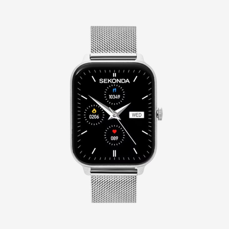 Sekonda Motion Lux Men's Smartwatch Black Dial Silver Tone Stainless Steel Bracelet Watch