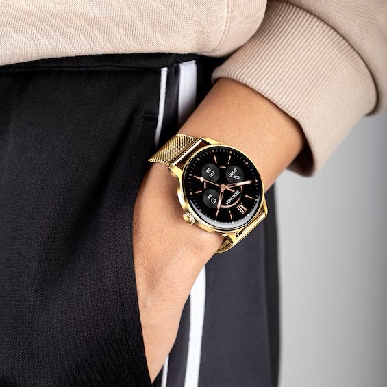 Sekonda Flex Plus Women's Smartwatch Black Dial Gold Tone Stainless Steel Bracelet Watch