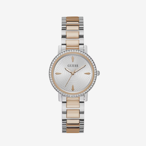 Guess Women's Stone Set Silver Dial Two Tone Bracelet Watch