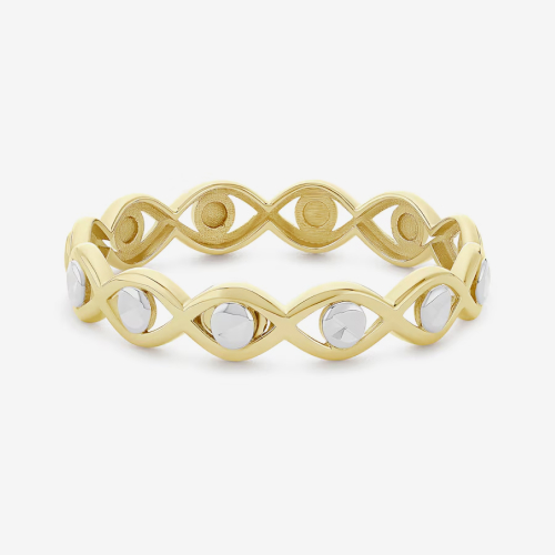 9ct Yellow & White Gold Two Tone Marquise Pattern Diamond Cut Ring