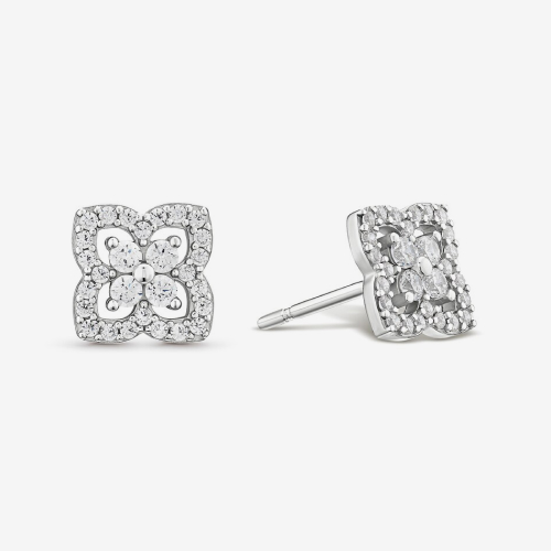 Sterling Silver Cubic Zirconia Clover Motif Stud Earrings
