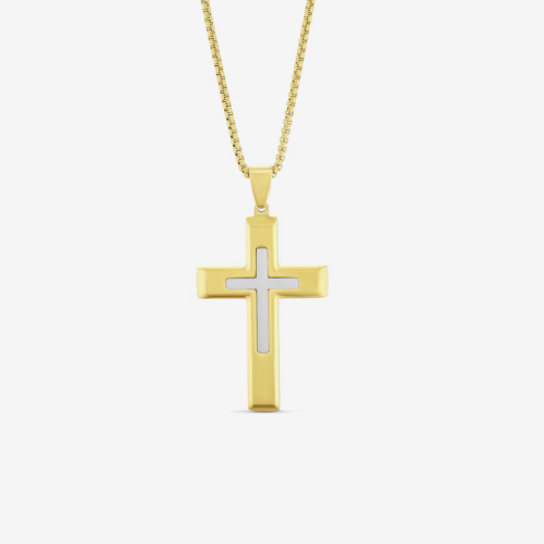Men's Stainless Steel & Yellow Gold IP Cross Pendant