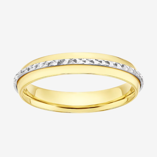 9ct Yellow & White Gold Diamond Cut Centre Ring