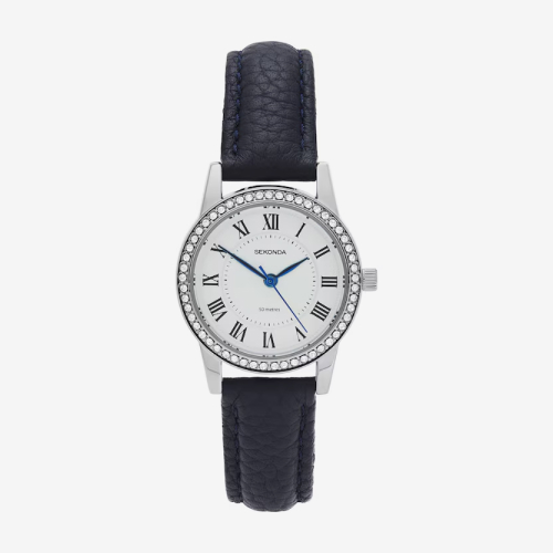 Sekonda Beaumont Women's Stone Set White Dial Blue Leather Strap Watch