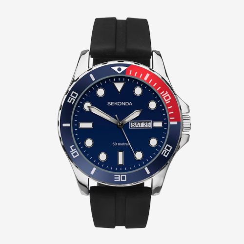 Sekonda Balearic Men's Dive Style Blue Dial Black Rubber Strap Watch